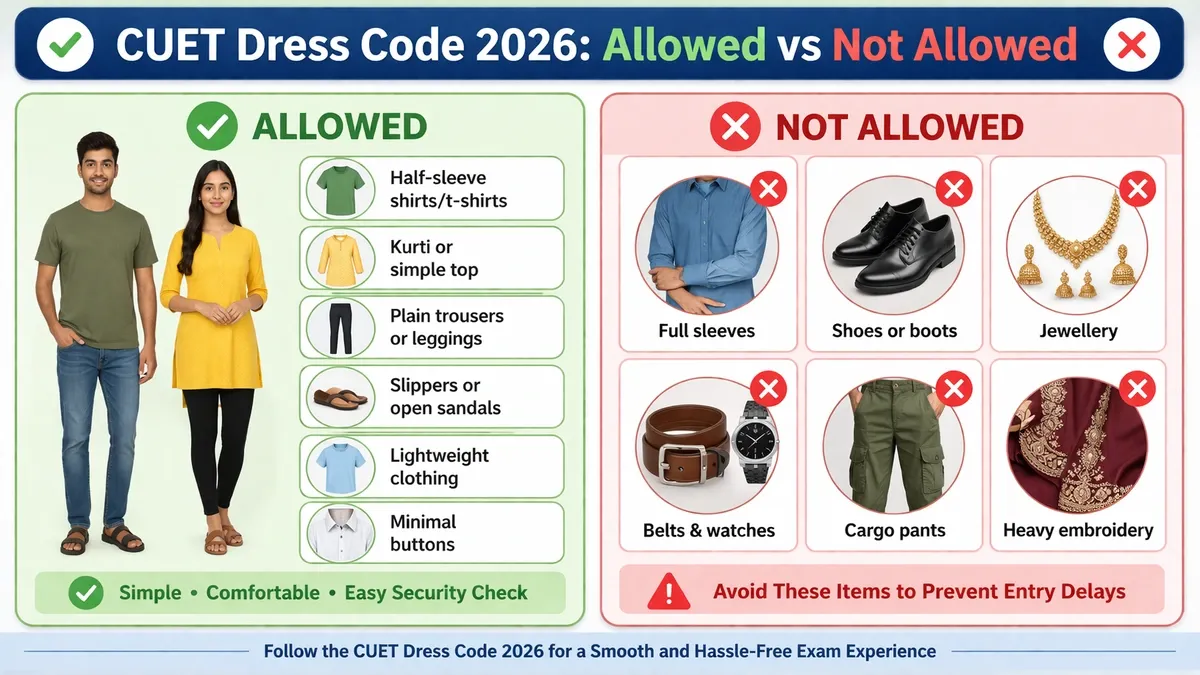 CUET Dress Code 2026: Allowed vs Not Allowed